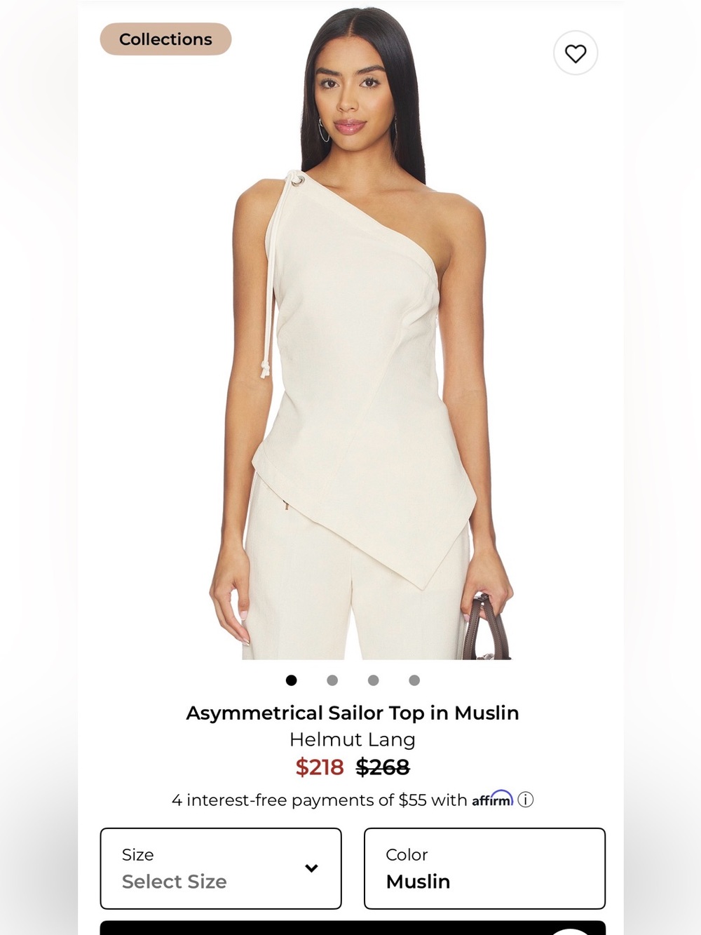 Helmut Lang Off-White One-Shoulder Asymmetrical Muslin Top